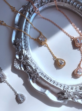 水滴方形锆石925纯银短款项链