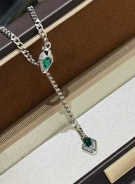 灵蛇祖母绿925纯银可调节项链
