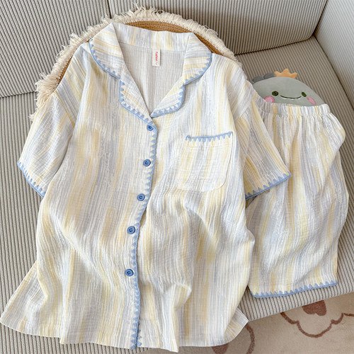 云朵棉睡衣女夏季甜美短袖翻领贝壳绣花工艺可外穿家居服2026新款