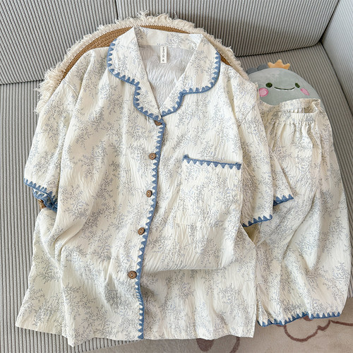 云朵棉睡衣女夏季甜美短袖翻领贝壳绣花工艺可外穿家居服2026新款