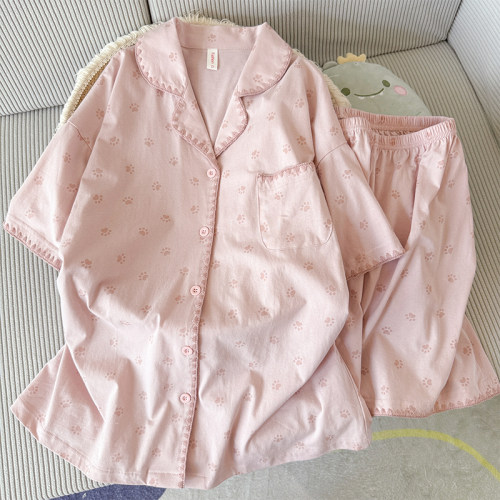 云朵棉睡衣女夏季甜美短袖翻领贝壳绣花工艺可外穿家居服2026新款
