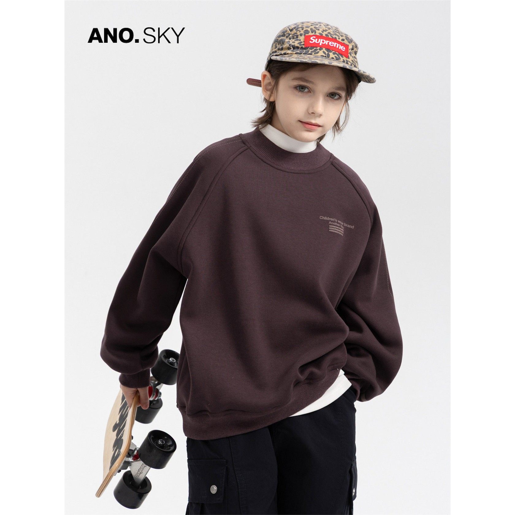 anothersky 男童秋冬装半高领加厚运动卫衣2025新款儿童加绒上衣