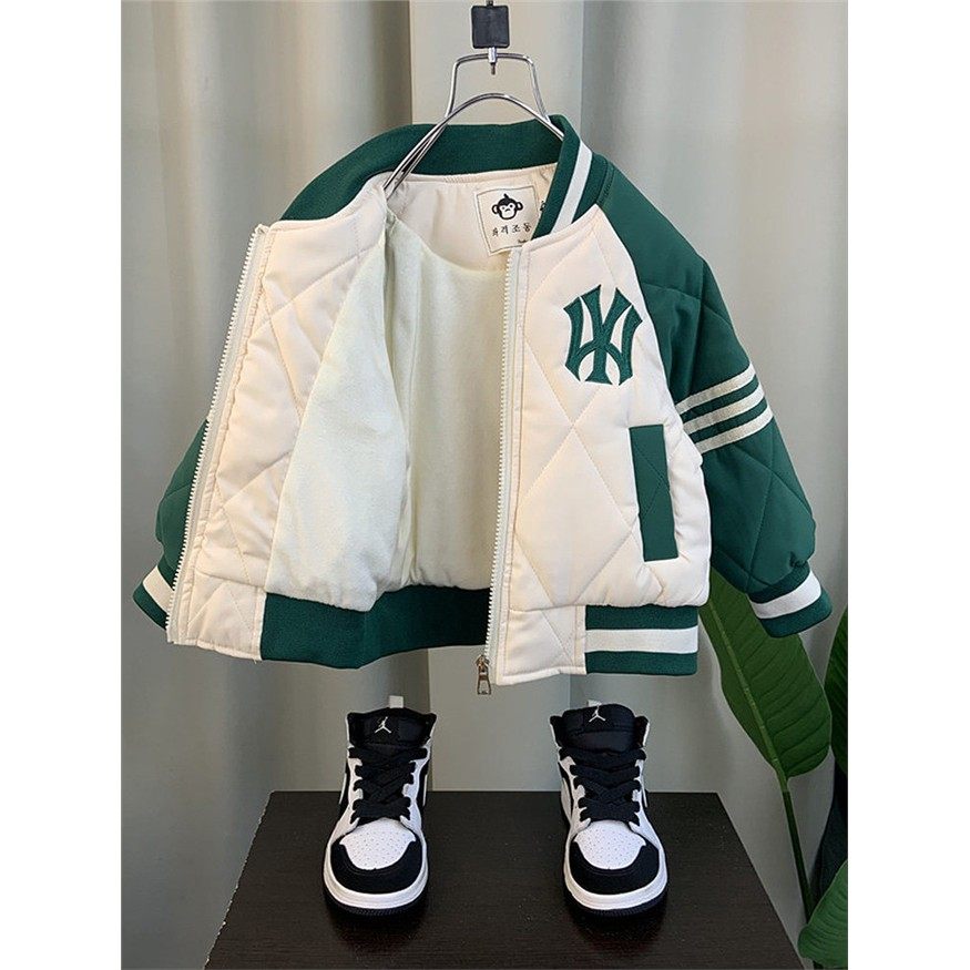 韩国男童夹棉棒球服外套2025新款宝宝冬装加绒厚衣服儿童夹克上衣