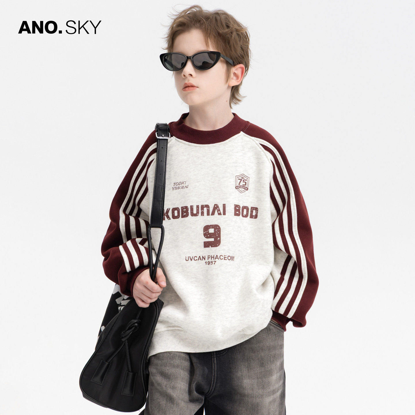 anothersky男童冬季加绒半高领新年卫衣2025新款儿童加厚运动上衣