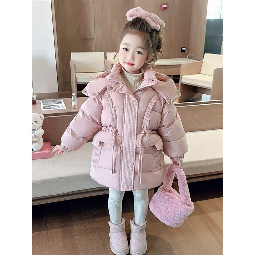 英国DHWA女童羽绒服冬季新款儿童中长款收腰加厚保暖白鸭绒外套