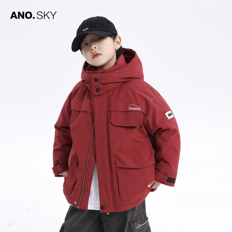 韩国AS品牌正品儿童冬装红色加厚羽绒服2025新款男童防寒工装外套