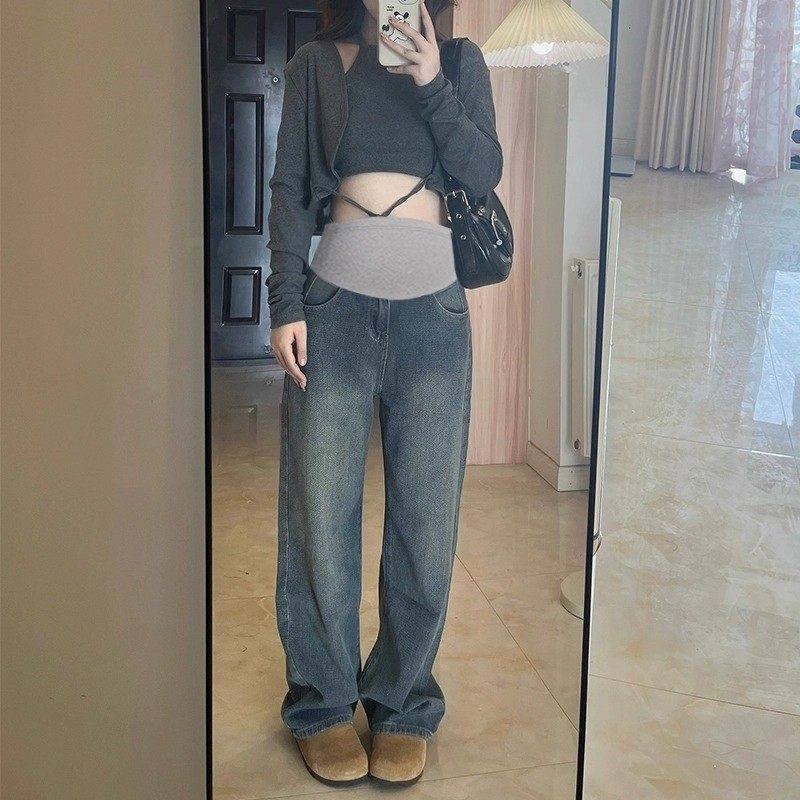 英国DHWA 孕妇裤子秋冬外穿直筒牛仔裤2025新款加绒不勒肚阔腿裤,孕妇装/孕产妇用品/营养,孕妇休闲裤,淘宝优惠券,粉丝福利购,淘宝优惠卷