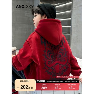 韩国AS品牌正品男童春秋红色连帽卫衣2025新款儿童洋气宽松上衣