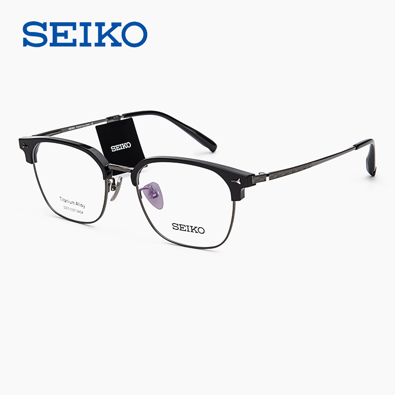 精工男商务超轻纯钛眉线框眼镜架