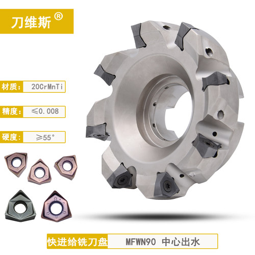 90度快进给内冷铣刀盘MFWN900方六角双面WNMU08刀片肩铣重型切削