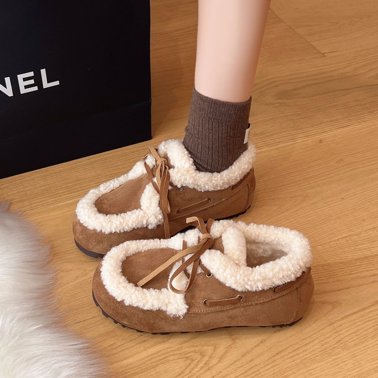 2025冬季系带加绒百搭洋气时尚保暖勃肯一脚蹬休闲女鞋