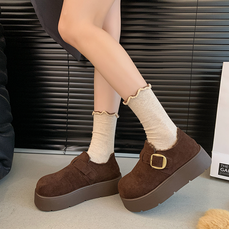 韩版网红爆款保暖休闲勃肯鞋2025冬季厚底洋气加绒百搭一脚蹬女鞋