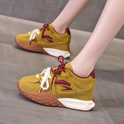 7cm厚底小个子百搭洋气女鞋2026春季拼色女增高运动内增高老爹鞋