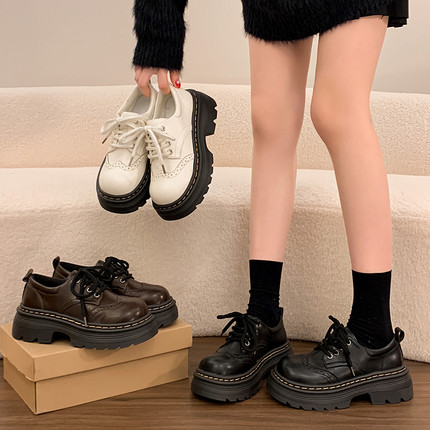 7cm厚底英伦风复古系带百搭时尚增高乐福鞋2026年春季女松糕单鞋