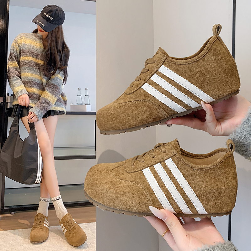 2025春秋增高洋气潮磨砂皮勃肯鞋女网红爆款时尚系带一脚蹬休闲鞋