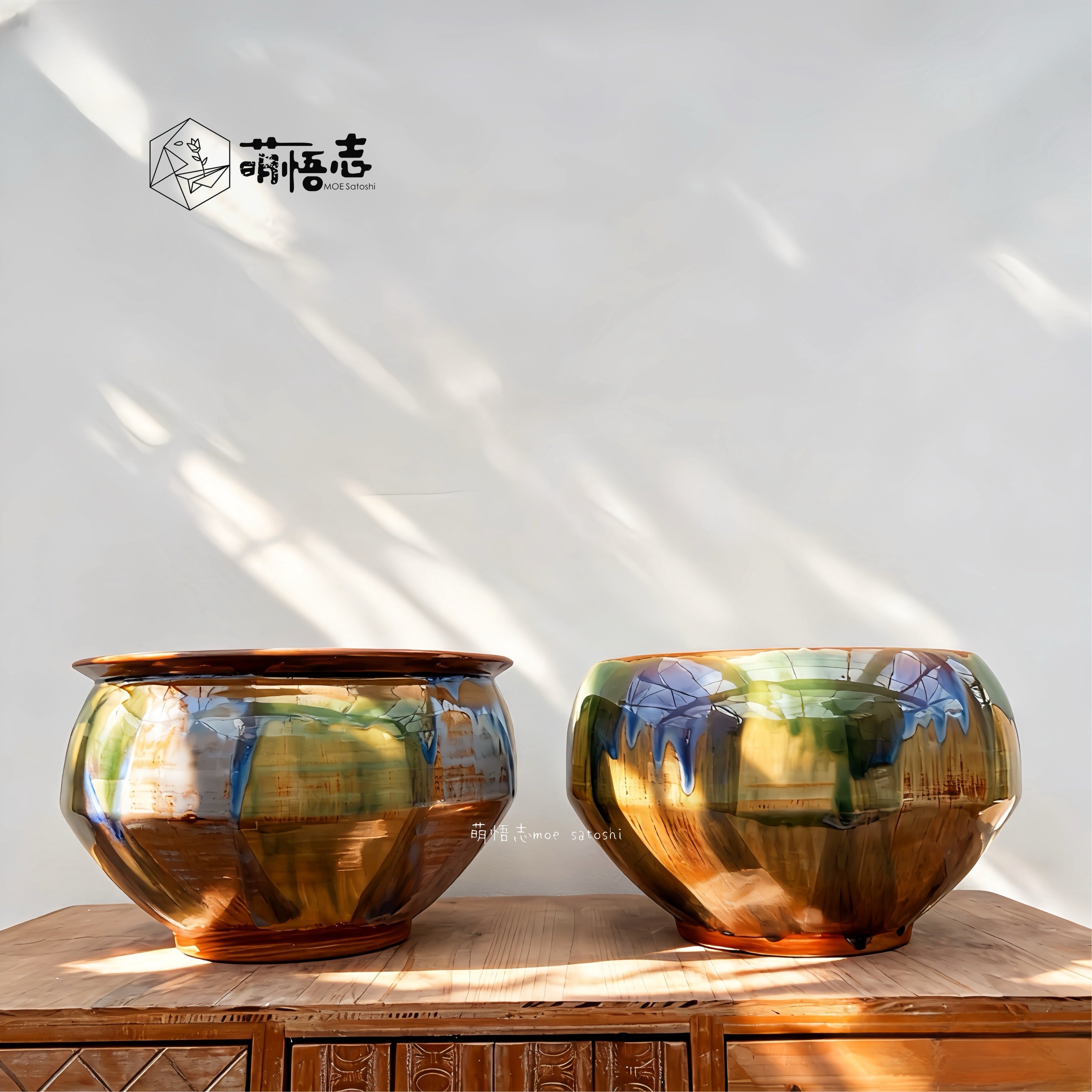 中式手工刷釉窑变釉色陶瓷花盆室内装饰花器蝴蝶兰君子兰组合清仓