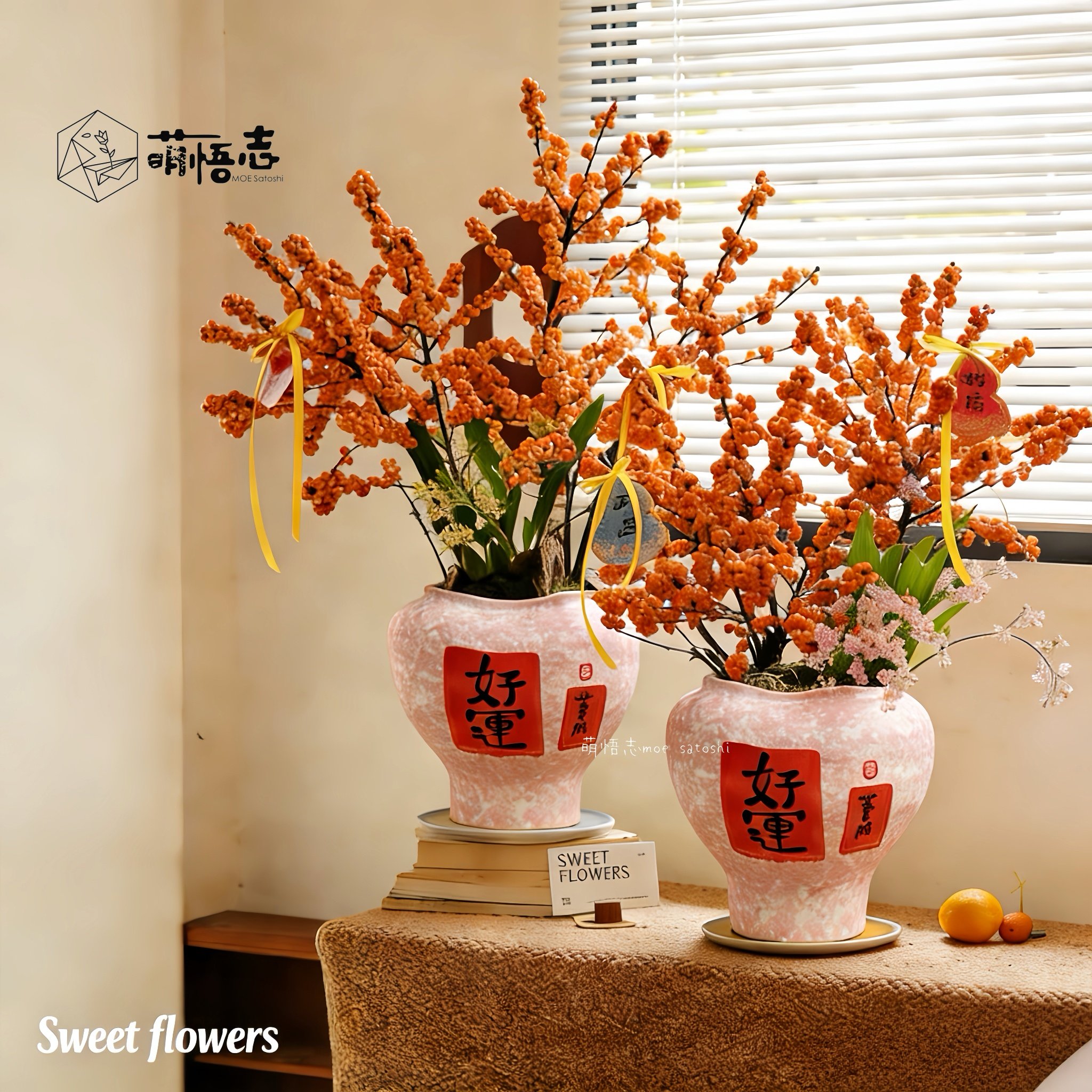 景德镇中式红色喜庆陶瓷花盆冬青红果蝴蝶兰组合专用桌面盆栽清仓