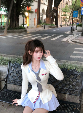 【瑞茜】伯恩少女 秋季学院风显瘦设计感上衣半裙R66215-1H