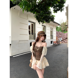 短裙 早秋复古宫廷风拼接蕾丝上衣 罗曼蒂克 R66205H 瑞茜