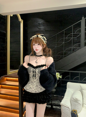 【瑞茜】黑糖酒心 秋冬纯欲风小众设计背心短裙毛衣 R2380-1L