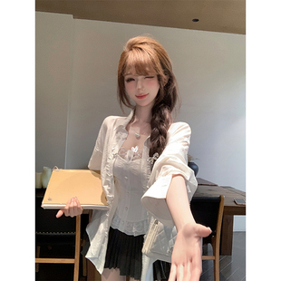 瑞茜 夏季 韩系学姐 休闲小众宽松衬衫 纯欲背心R9173