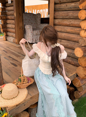 【瑞茜】 风铃雪诗 夏温柔风法式设计感显瘦上衣长裙 R9176-1D