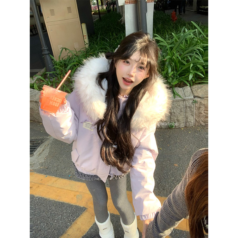 【瑞茜】少女特调 冬季韩版厚款保暖连帽夹棉毛毛外套R6990H