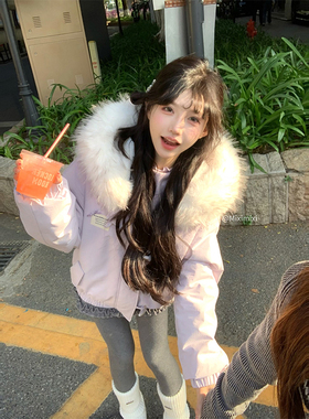 【瑞茜】少女特调 冬季韩版厚款保暖连帽夹棉毛毛外套R6990H