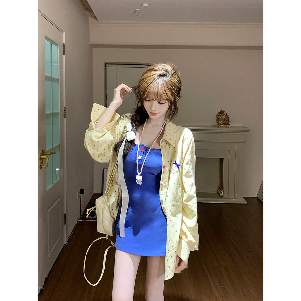 【瑞茜】克莱因蓝小黄鸡 休闲风日常宽松衬衫连衣裙R9199-1D