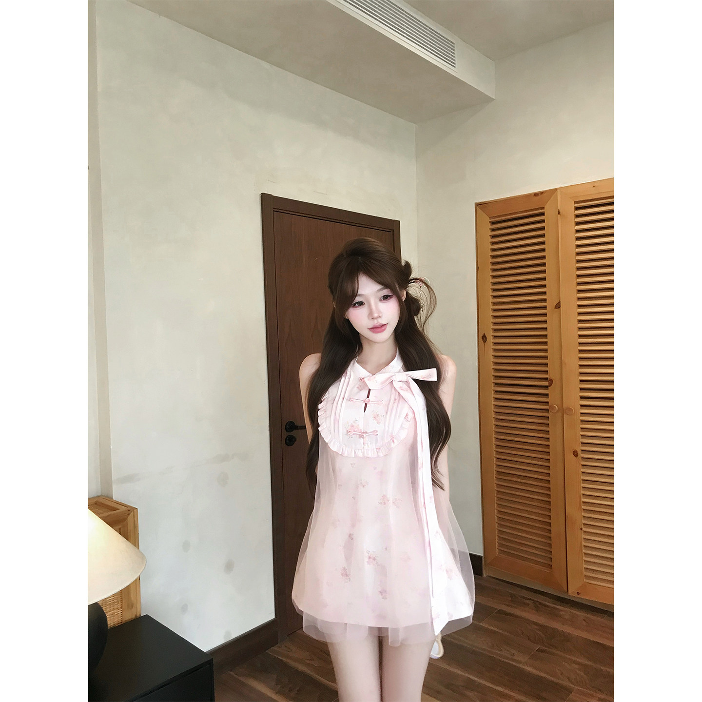 【瑞茜】桃枝软雾 夏季国风新中式连衣裙 R3794W