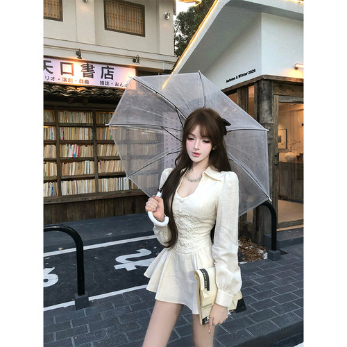 【瑞茜】白茉宫廷 秋季韩版纯欲风小众衬衫领连衣裙 R61012H