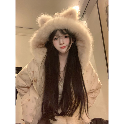 冬季甜美连帽保暖两穿毛毛外套