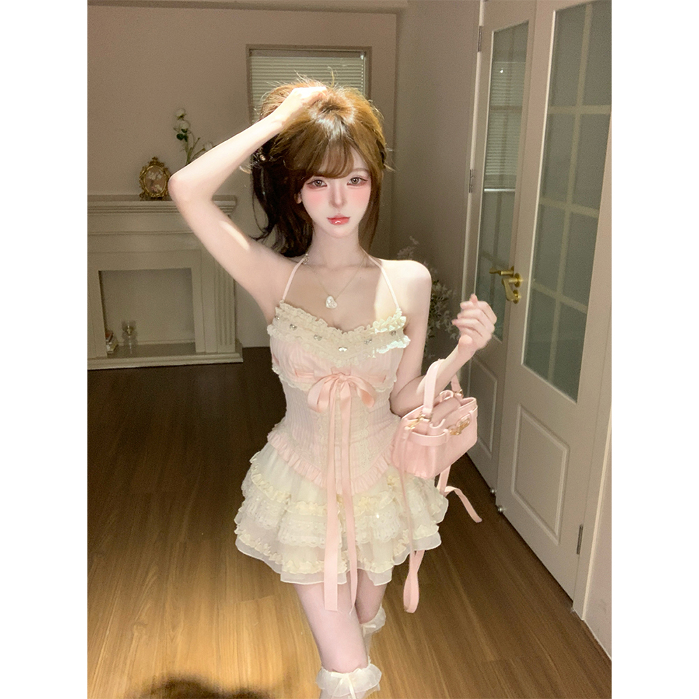 【瑞茜】草莓塔可 纯欲风甜美显瘦气质上衣蓬蓬半身裙 R1056T