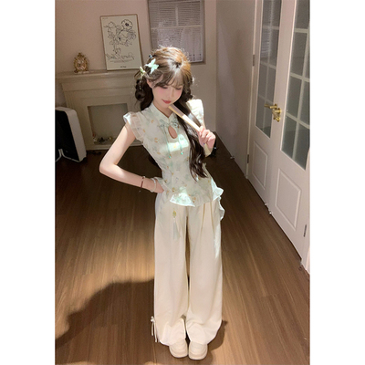 【瑞茜】芙蕖盈盈2.0  夏季新中式显瘦修身上衣裤子R3409-1W