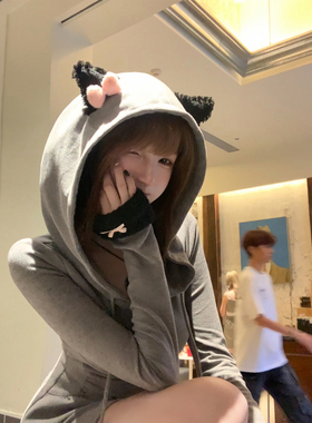 【瑞茜】猫系少女 秋冬纯欲风修身显瘦连帽连衣裙 R2342L