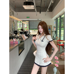 【瑞茜】双子学院纪 韩版ins风miu系感polo领连衣裙 R66821H
