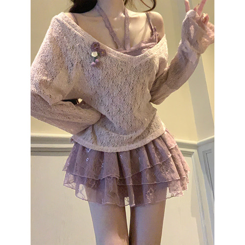 【瑞茜】乌梅紫酱 早秋纯欲风小众设计罩衫连衣裙R2335-1L