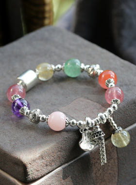 天然多宝水晶手链s925银手串