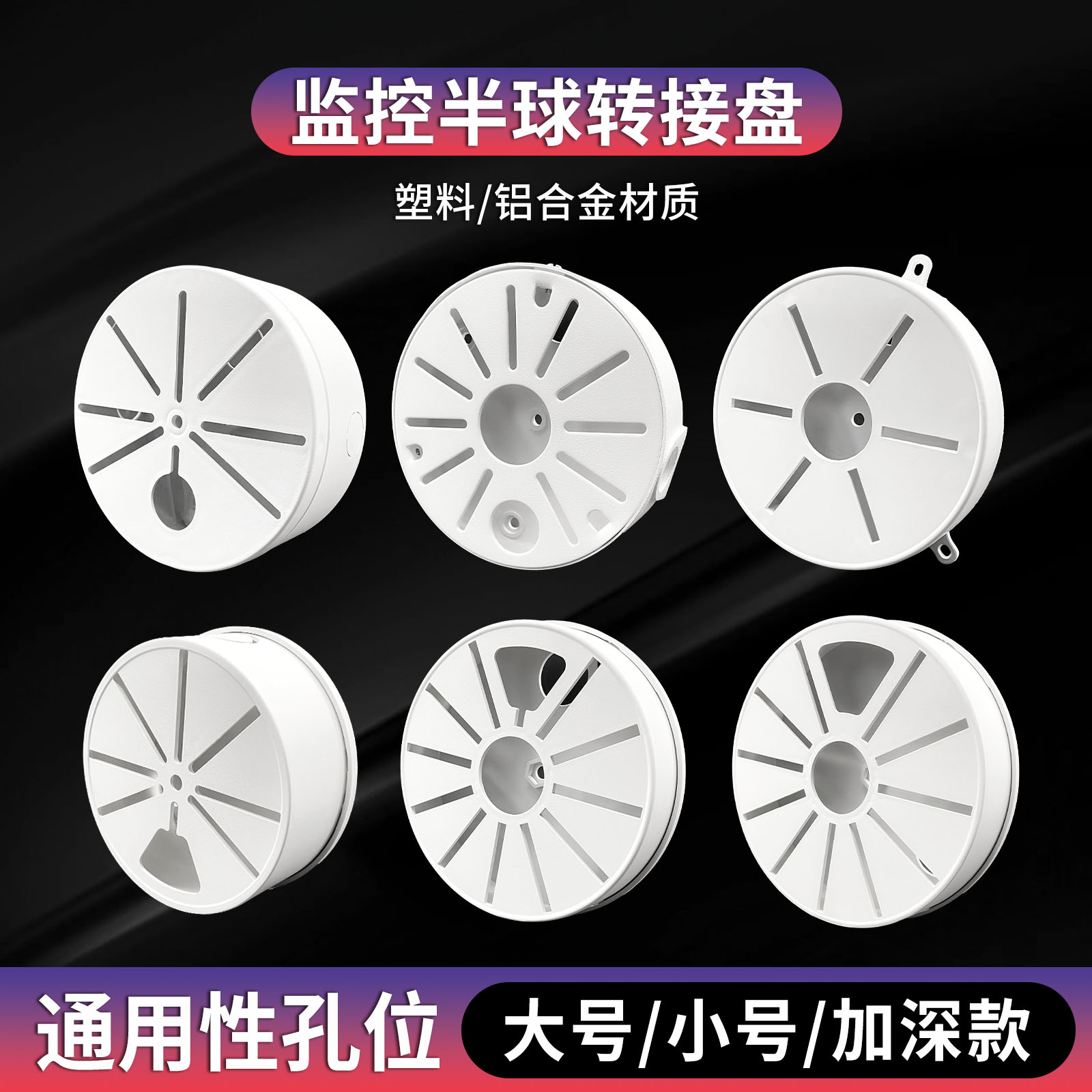 监控吸顶半球支架ABS塑料吊装支架内收线半球转接盘130盘图片