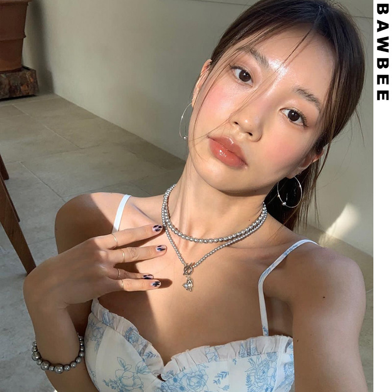 铜镀白金珍珠链女渐变珍珠项链