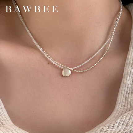 BAWBEE 董洁同款贝壳项链小众设计气质纯银叠戴可调节白水晶转运