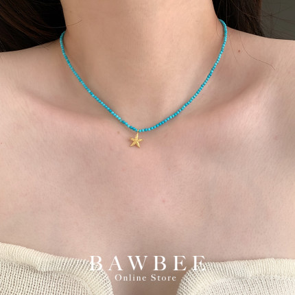 BAWBEE 绿松串珠小海星项链欧美小众设计文艺复古度假风女锁骨链