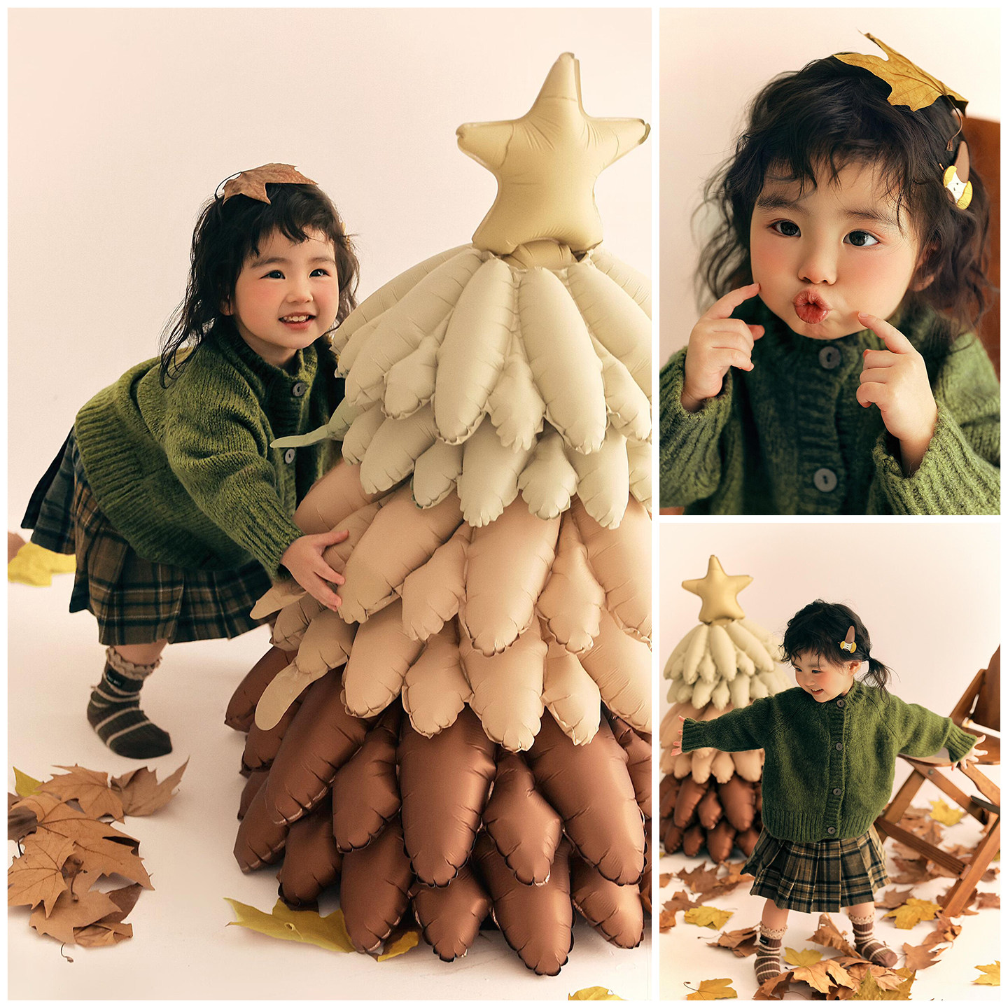 女童影楼写真照气球圣诞树道具摄影服装美拉德圣诞主题拍照衣服