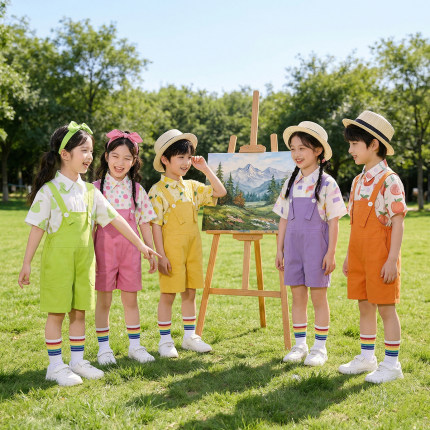 儿童背带裤套装男女多巴胺风小学生啦啦队幼儿园演出服六一表演服