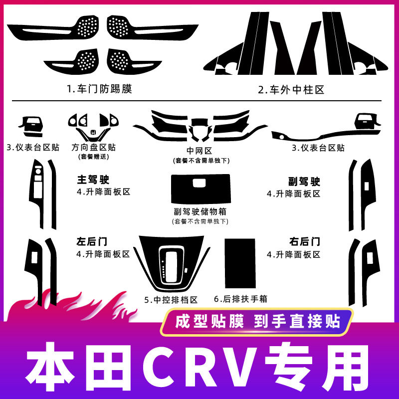 适用于本田12-16款CRV内饰改装碳纤维贴纸防踢垫中控排挡装饰贴膜