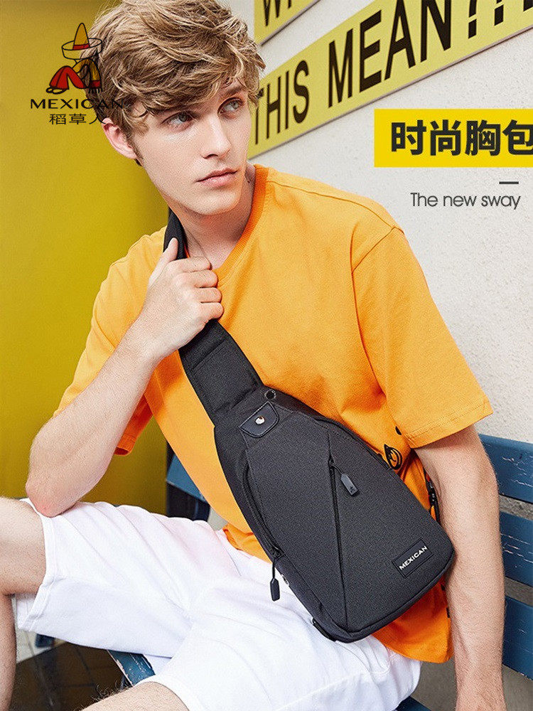 稻草人胸包男士 休闲大容量背包运动斜挎包 潮流牛津纺帆布小包包