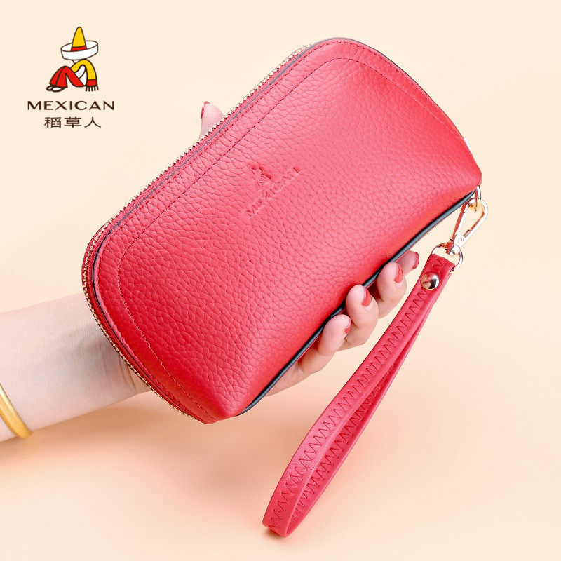 稻草人手包女 真皮手拿钱包长款 小包手抓包欧美牛皮荔枝纹零钱包