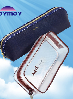 沃紫家日本原装藤井笔袋KEPT NOFES大容量透明帆布零钱文具收纳袋