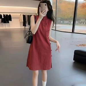 国风改良旗袍连衣裙女2026夏季新款设计感新中式无袖盘扣背心裙子