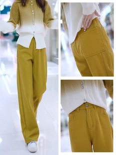 复古时尚 2508粉色阔腿裤 新款 女秋冬季 百搭高腰宽松休闲 直筒牛仔裤